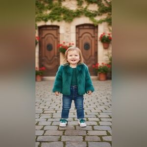 12-18 months baby girl toddler Janie and Jack faux fur jacket teal green 💚